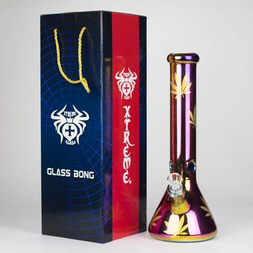 14" Leaf 7mm Glass Bong – Rainbow Oil Slick [AK080] Glass Bong Canadian Distributor