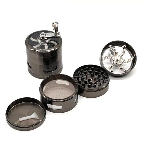 2.4" Hand Cranked Gunmetal Grinder 4 Pieces Box of 6 Display Pack NIBO Distribution