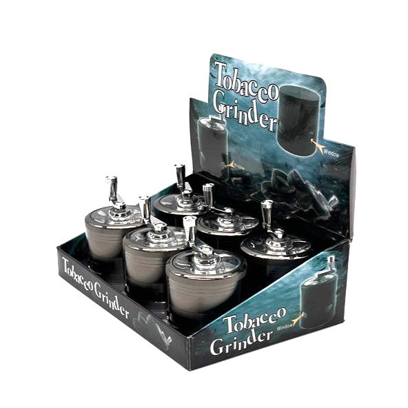 2.4" Hand Cranked Gunmetal Grinder 4 Pieces Box of 6 Display Pack NIBO Distribution