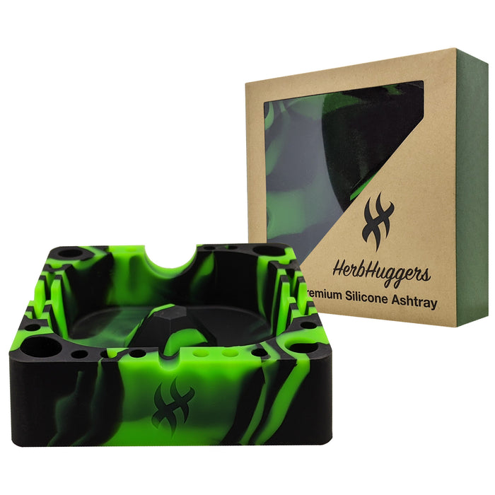 [10 Pack Bundle] Herbhuggers | Premium Silicone Ashtray Featuring Center Tap Ash and Glassware Clearer with Accessory Organizing Slot Holders Bundle ONE