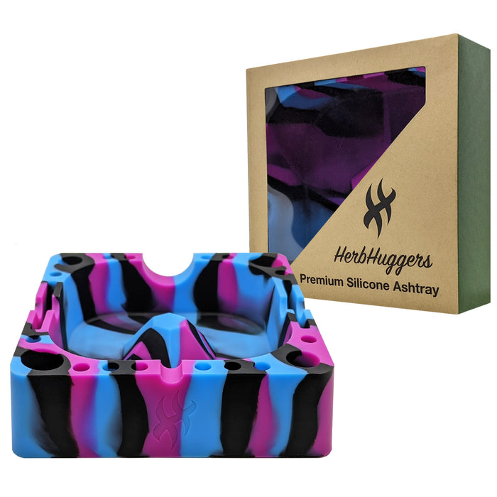 [10 Pack Bundle] Herbhuggers | Premium Silicone Ashtray Featuring Center Tap Ash and Glassware Clearer with Accessory Organizing Slot Holders Bundle ONE
