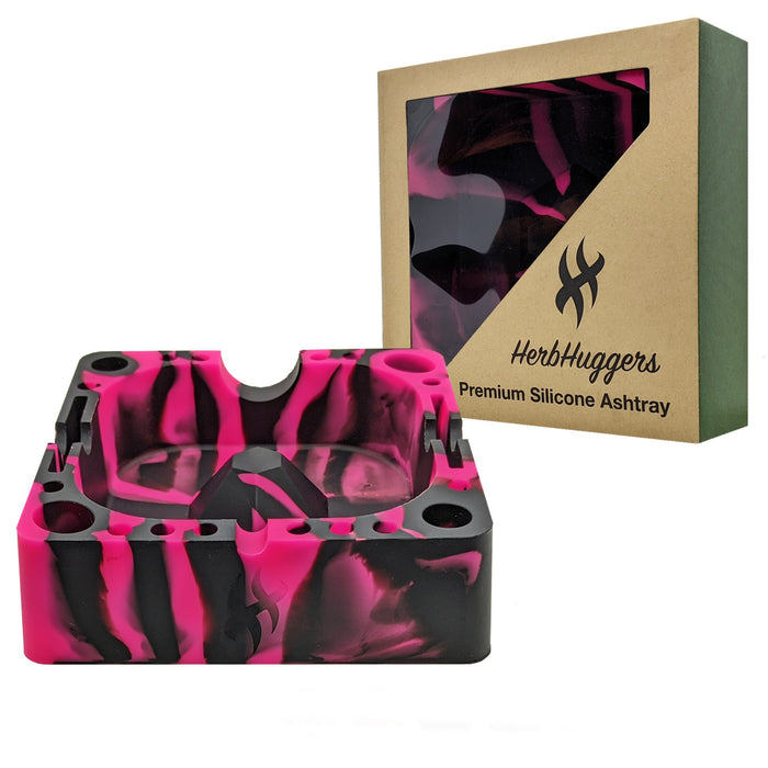 [10 Pack Bundle] Herbhuggers | Premium Silicone Ashtray Featuring Center Tap Ash and Glassware Clearer with Accessory Organizing Slot Holders Bundle ONE