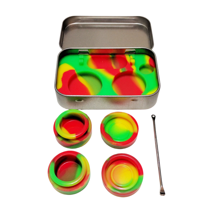 2*5ml Non-Stick Silicone Container Tin Box Set with 1 Steel Dab Tool Case Herbhuggers