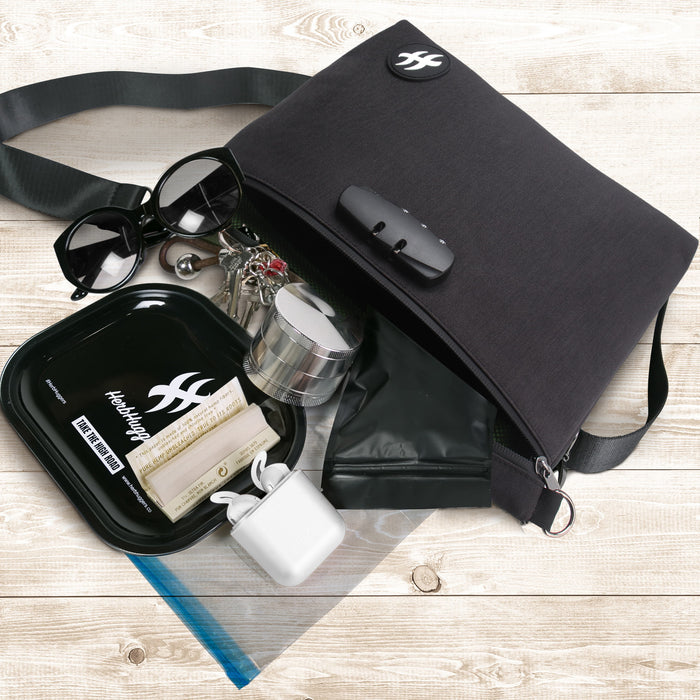 Herbhuggers | Smell Proof Bag with Combination Lock + Metal Rolling Tray Pouch Herbhuggers