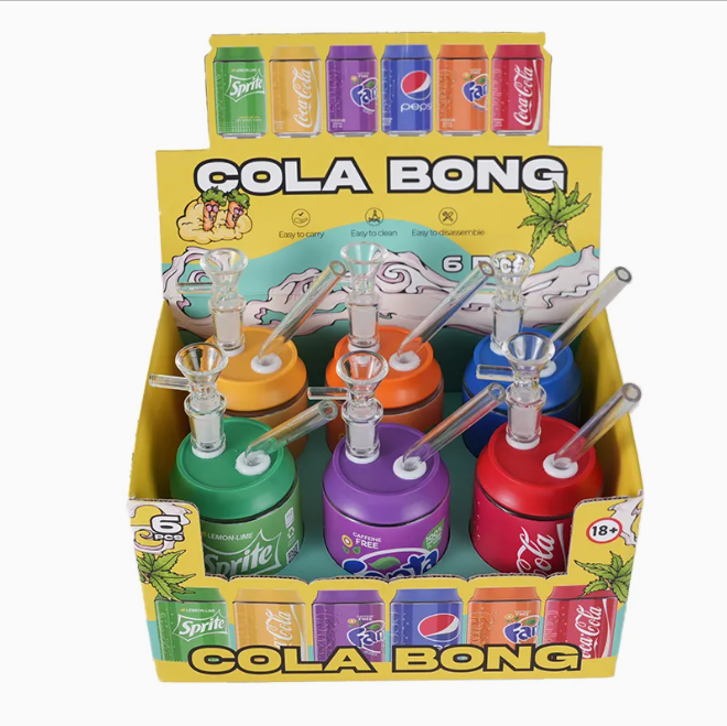 Soda Pop Stash Can Glass Pipe Assorted Designs Box of 6 Glass Bong Super Supplys Inc