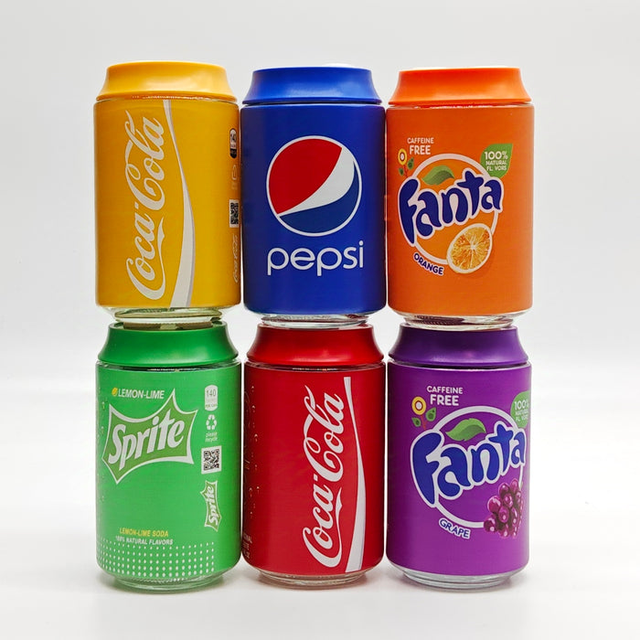 Soda Pop Stash Can Glass Pipe Assorted Designs Box of 6 Glass Bong Super Supplys Inc