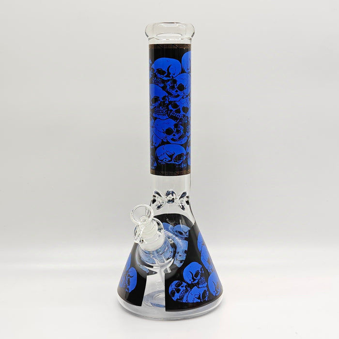 14" 7mm Skull Beaker Glass Bong [P8] Glass Bong Super Supplys Inc Blue