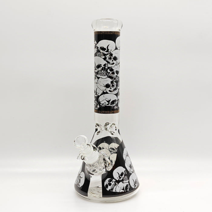 14" 7mm Skull Beaker Glass Bong [P8] Glass Bong Super Supplys Inc White