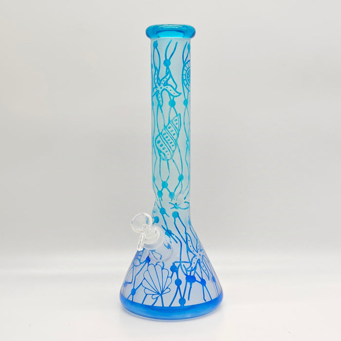 14" 5mm Abstract Design Beaker Glass Bong [LOT0072] Glass Bong Super Supplys Inc Blue