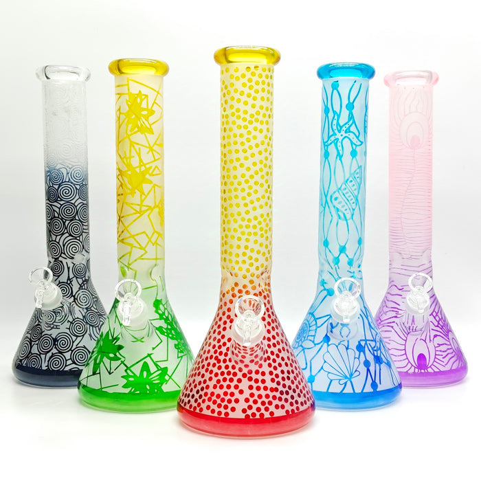 14" 5mm Abstract Design Beaker Glass Bong [LOT0072] Glass Bong Super Supplys Inc