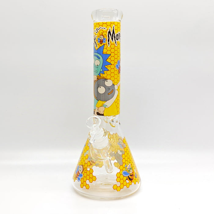14" 7mm R&M Cartoon Beaker Glass Bong [P29] Glass Bong Super Supplys Inc Design B