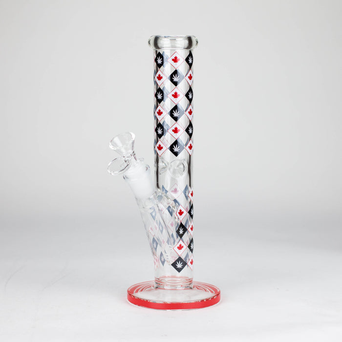 10" Color accented Staight Tube Glass Bong With Maple Leaf Design Glass Bong 777 Smoke Red
