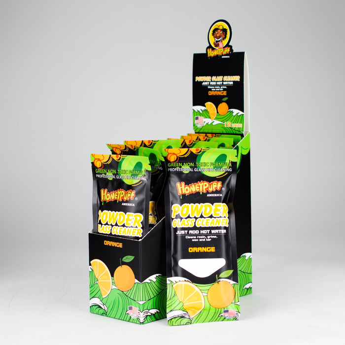 Honeypuff | Glass Cleaner Powder Box of 12 (Non-Toxic Pack) Cleaner 777 Smoke Orange