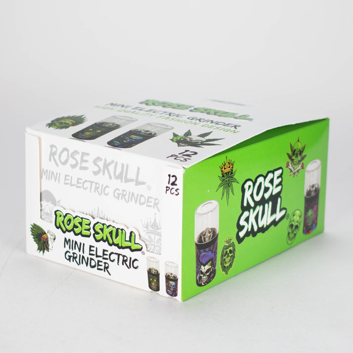 Electric Metal Grinder with Rose Skull Design Assorted Box of 12 Display Pack 777 Smoke