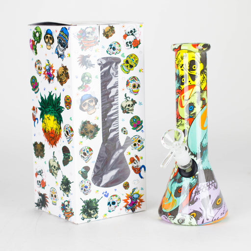 8" Glass Bong Multi Color Long Neck Flask Round Shaped [JBLX-01B] Bongs Canadian Distributor