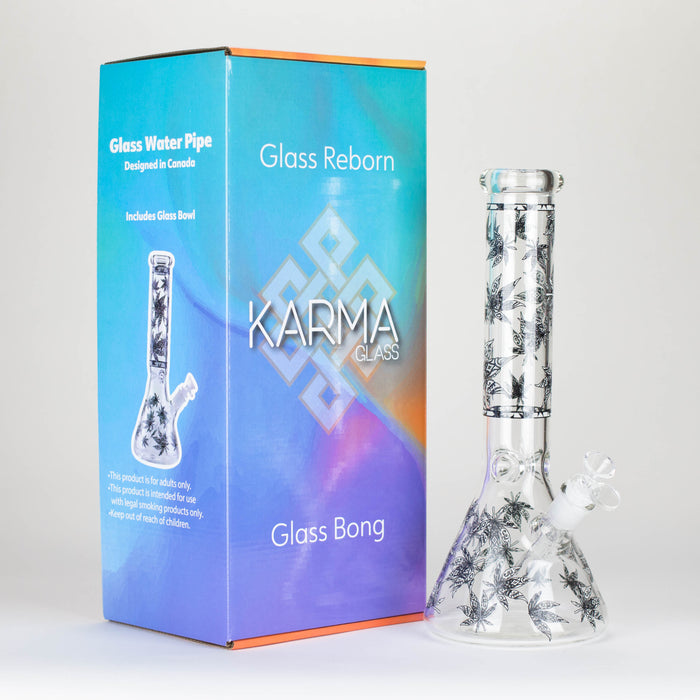 Karma | 14" Leaf Beaker Glow in the dark Glass Bong Beaker Bong Maq Distributors