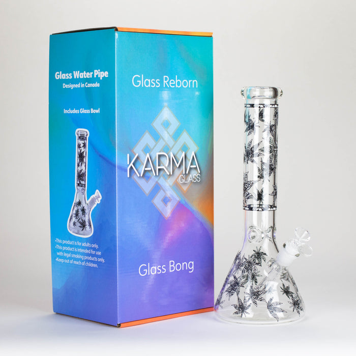 Karma | 14" Leaf Beaker Glow in the dark Glass Bong Beaker Bong Maq Distributors