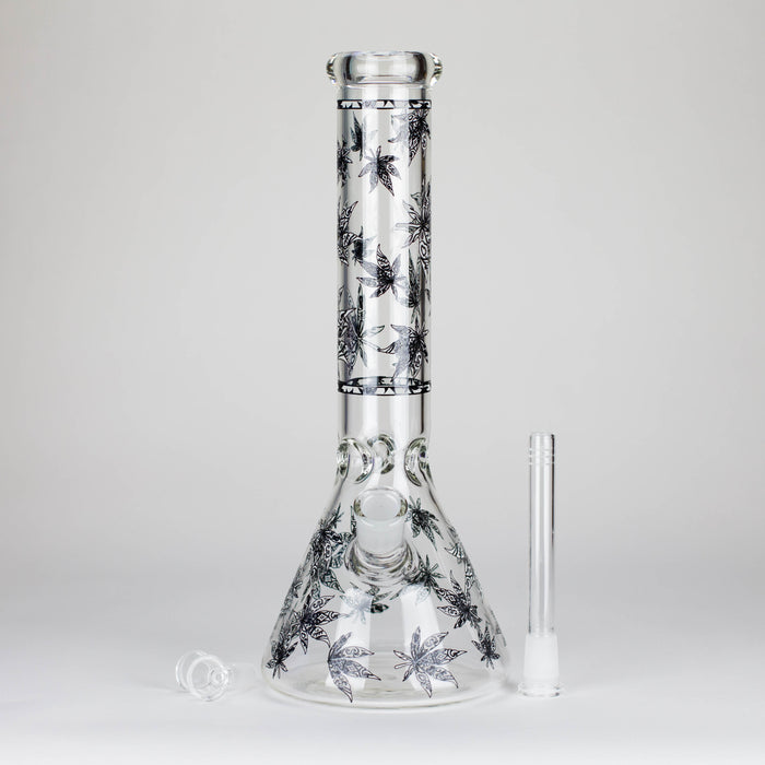 Karma | 14" Leaf Beaker Glow in the dark Glass Bong Beaker Bong Maq Distributors
