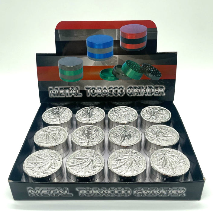 Engraved Hemp Leaf Grinder 52mm 3parts Box of 12 [GRI036] Display Pack NIBO Distribution