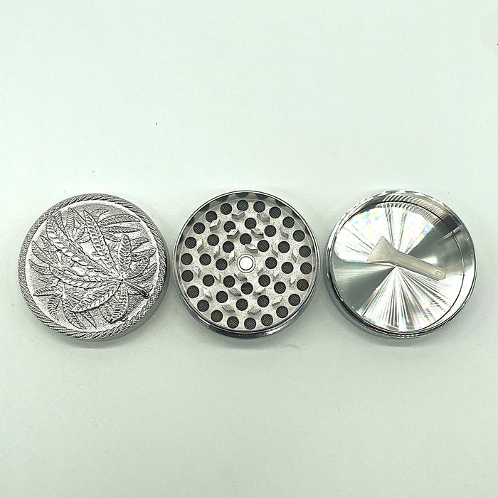 Engraved Hemp Leaf Grinder 52mm 3parts Box of 12 [GRI036] Display Pack NIBO Distribution
