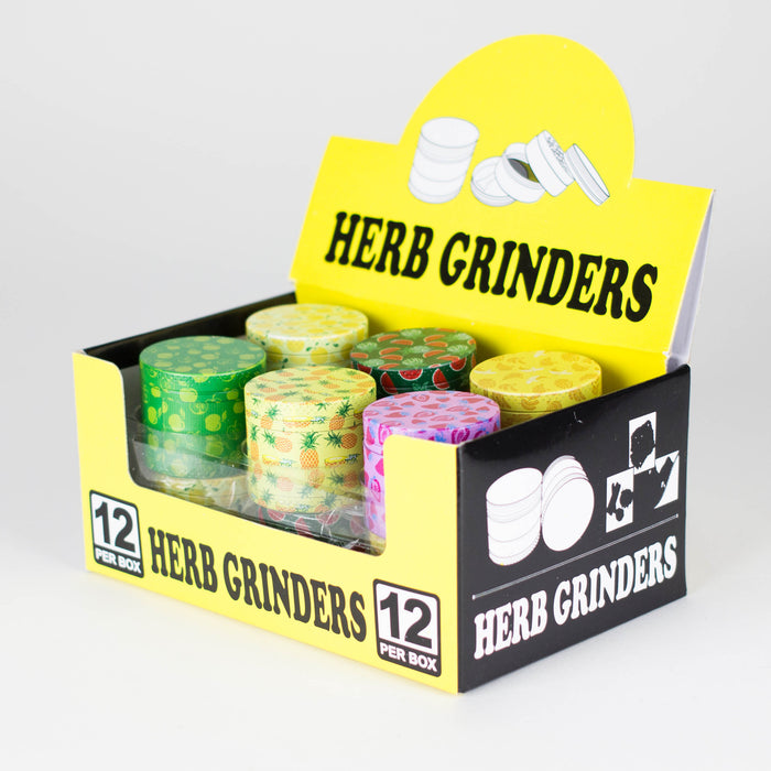 1.5" Metal Grinder 4 Layers with Fruit Design Box of 12