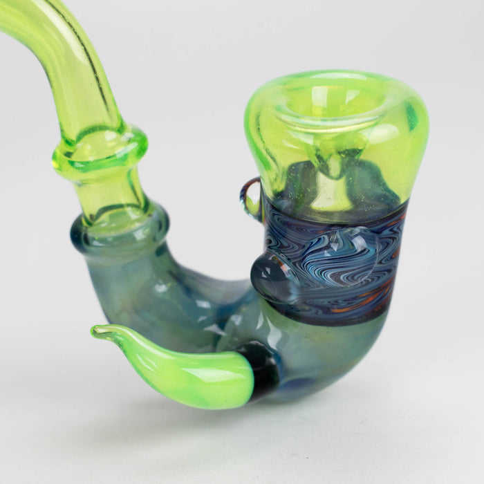 Mooks Glass | Heady Glass Sherlock Pipe - made in Canada Glass Pipe Smoking Cat Distribution Blue and Lime Green