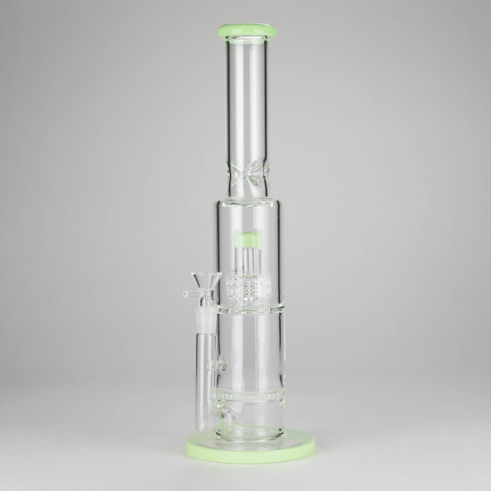 15" Color accented glass water bong with Double Perc Glass Bong 777 Smoke Green