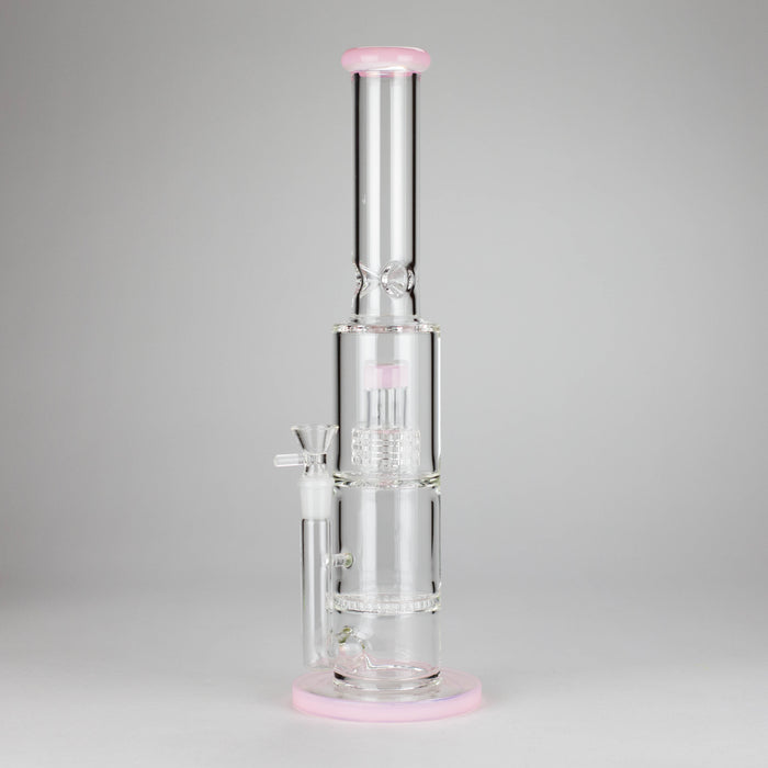 15" Color accented glass water bong with Double Perc Glass Bong 777 Smoke Pink