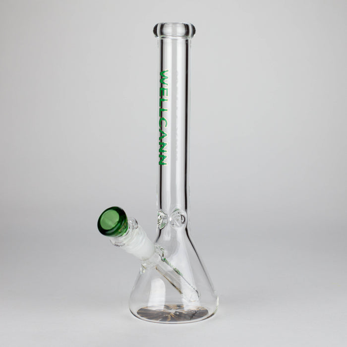 WellCann | 11" Beaker Glass Bong Glass Bong Smoking Cat Distribution Green (Black and Gold bottom)