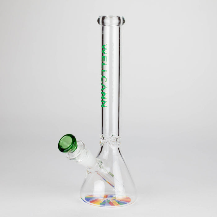 WellCann | 11" Beaker Glass Bong Glass Bong Smoking Cat Distribution Green (Rainbow Bottom)