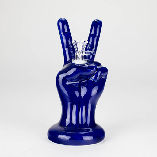 8" Vintage Blue Victory Hand Ceramic Bong – Retro Symbolic Design [ES091WP] Bongs Canadian Distributor