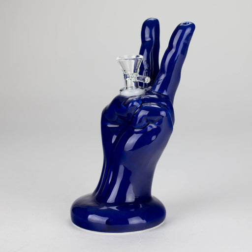 8" Vintage Blue Victory Hand Ceramic Bong – Retro Symbolic Design [ES091WP] Bongs Canadian Distributor