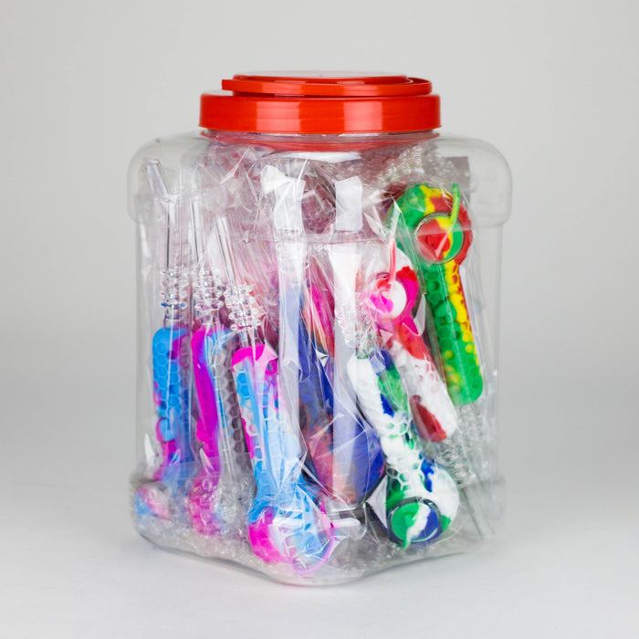 6″ Silicone Handpipe Jar – 20 Assorted Pieces with Glass Bowls & Straw [ES108HP] Silicone Pipe Canadian Distributor