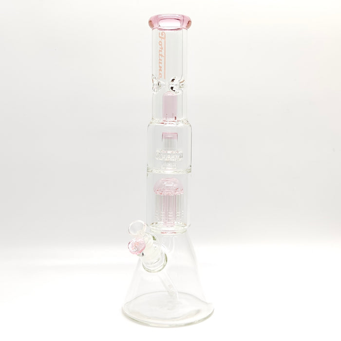 Fortune | 16" 7mm Double-Disk Percolator Beaker [1650PC-PK] Glass Bong Fortune Pink