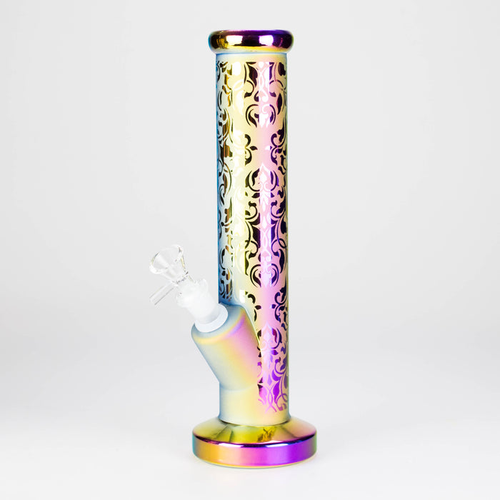 11″ Straight Tube Glass Bong – Electroplated Metallic Finish with Intricate Patterns [WP-M0090]