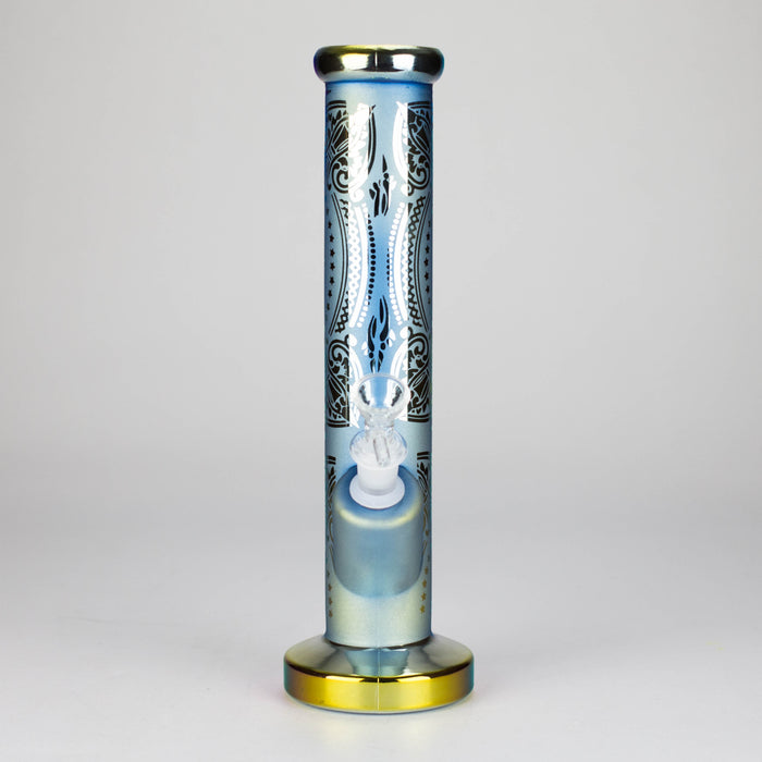 11″ Straight Tube Glass Bong – Electroplated Metallic Finish with Intricate Patterns [WP-M0090]