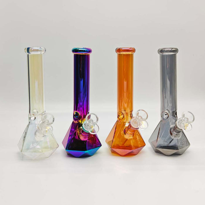 10" 4mm Electroplated Hexagon Base Glass Bong-Assorted Color Glass Bong Fortune