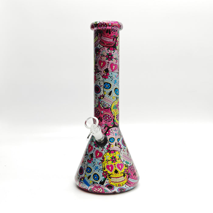 13" 7mm Calavera Hydrographic Glass Bong-Assorted Designs_3