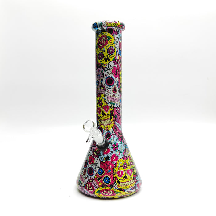 13" 7mm Calavera Hydrographic Glass Bong-Assorted Designs_1