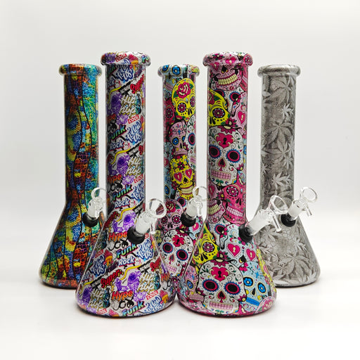 13" 7mm Calavera Hydrographic Glass Bong-Assorted Designs_0