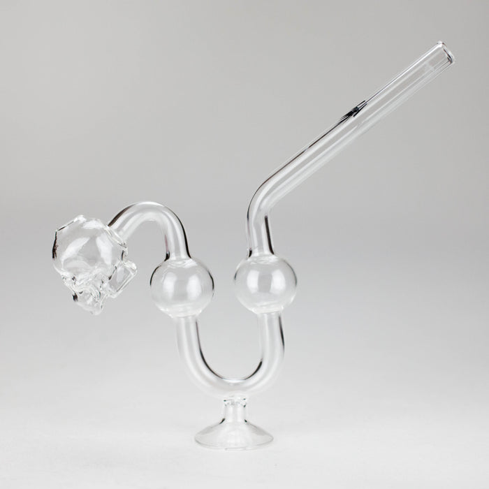 Skull Bent Glass Oil Pipe – 6.5" Curved Clear Burner Pipe