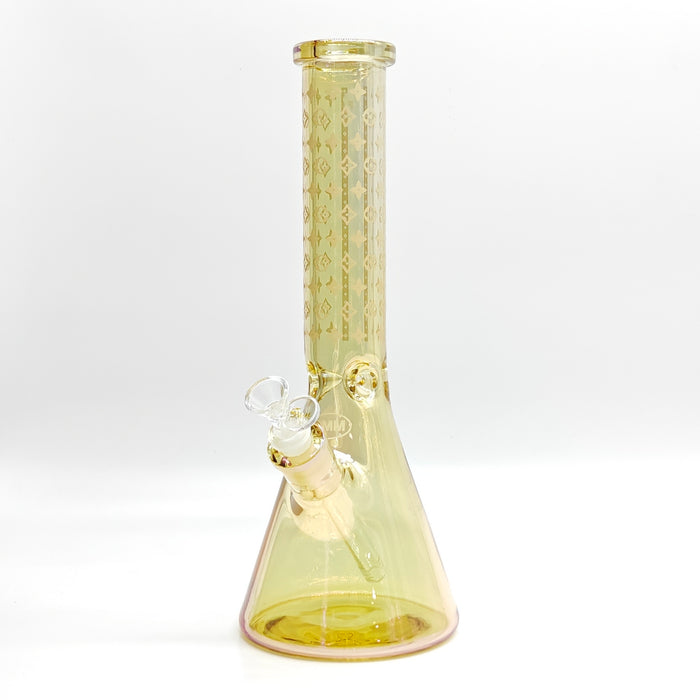 14" Electroplated Etched Monogram Design 9mm Glow in the Dark Beaker [LV145009] Glass Bong Super Supplys Inc Gold