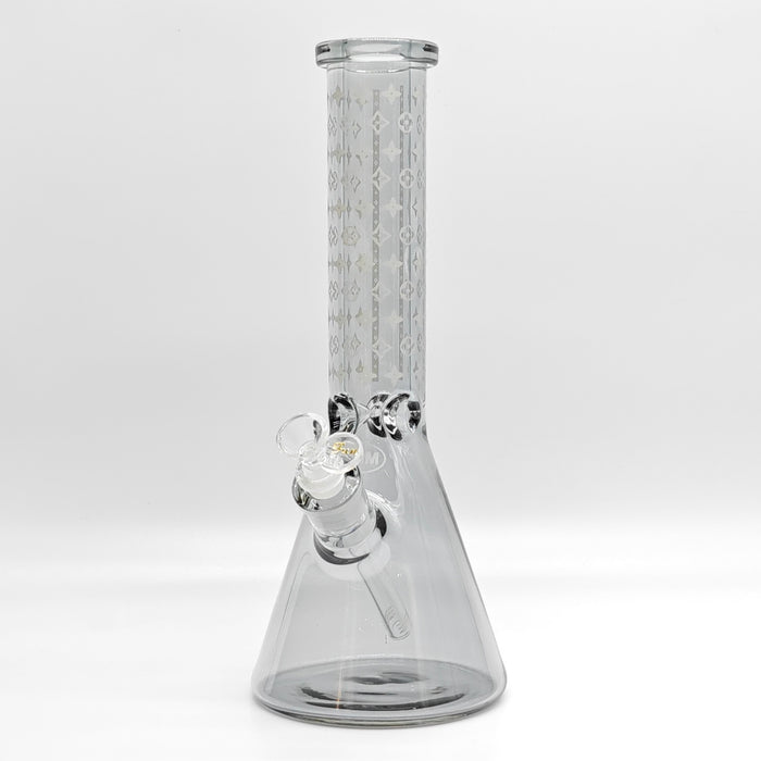 14" Electroplated Etched Monogram Design 9mm Glow in the Dark Beaker [LV145009] Glass Bong Super Supplys Inc Grey