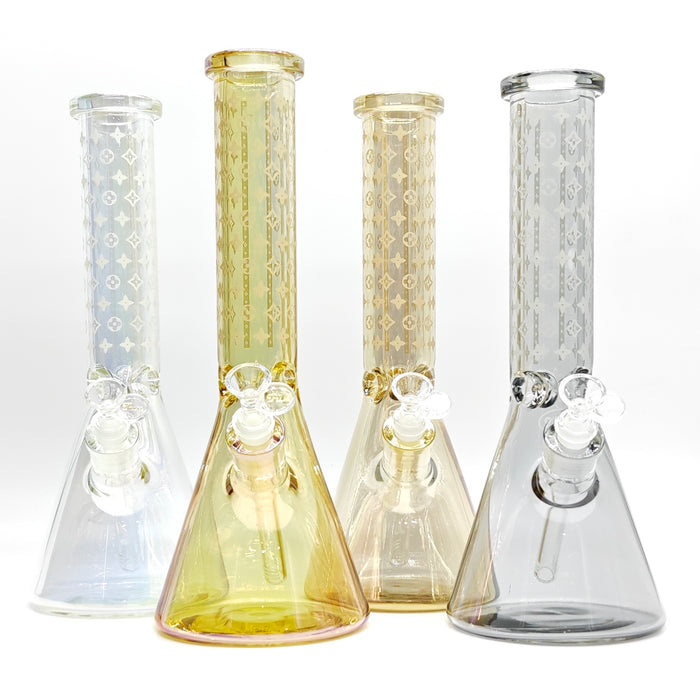 14" Electroplated Etched Monogram Design 9mm Glow in the Dark Beaker [LV145009] Glass Bong Super Supplys Inc