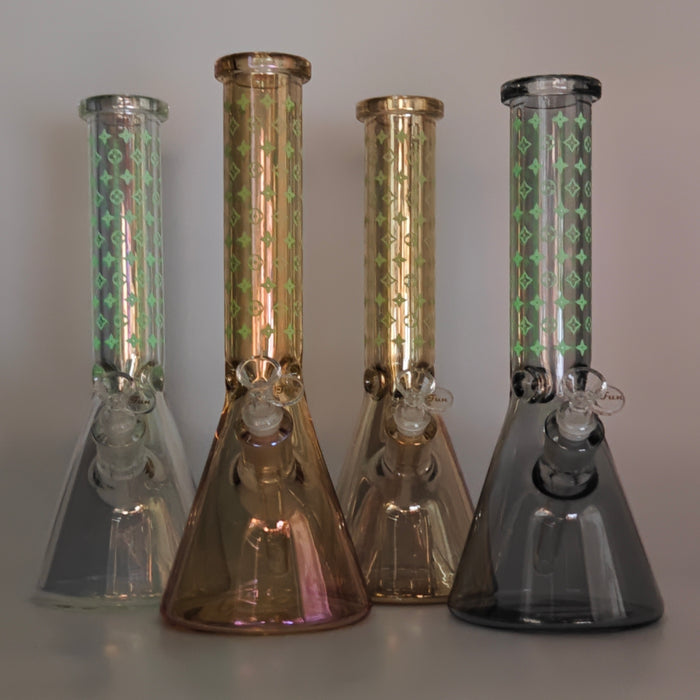 14" Electroplated Etched Monogram Design 9mm Glow in the Dark Beaker [LV145009] Glass Bong Super Supplys Inc