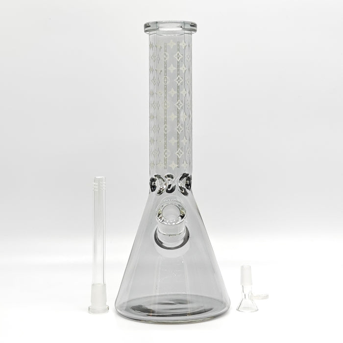 14" Electroplated Etched Monogram Design 9mm Glow in the Dark Beaker [LV145009] Glass Bong Super Supplys Inc