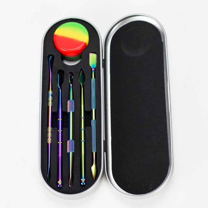 6 Pcs 440 Stainless Steel Dabber Tool Set with silicone jar-Rainbow [SMKE-103] Cap · Dabber · Insert · Clip · Nail Canadian Distributor