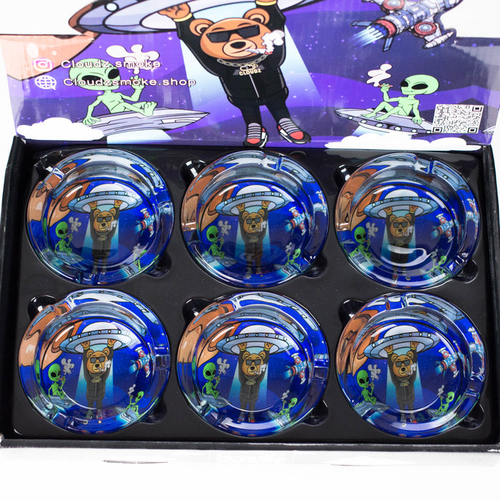 Cloudz | Alien Ashtray Display – 6 Count – 3.25" Diameter Glass Ashtray Cloudz Smoke