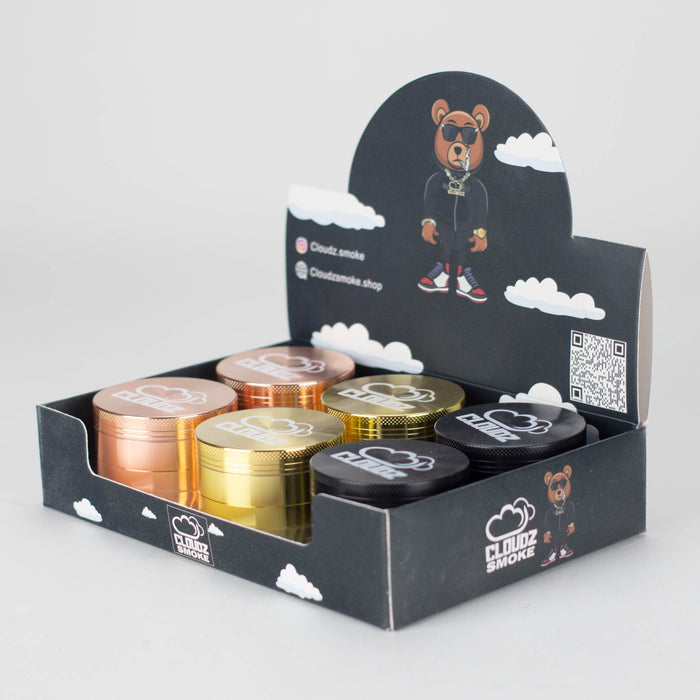 Cloudz | Grinderz Display Box – Platinum Edition – 55mm 4-Piece Grinder – 6 Count Herb Grinder Cloudz Smoke