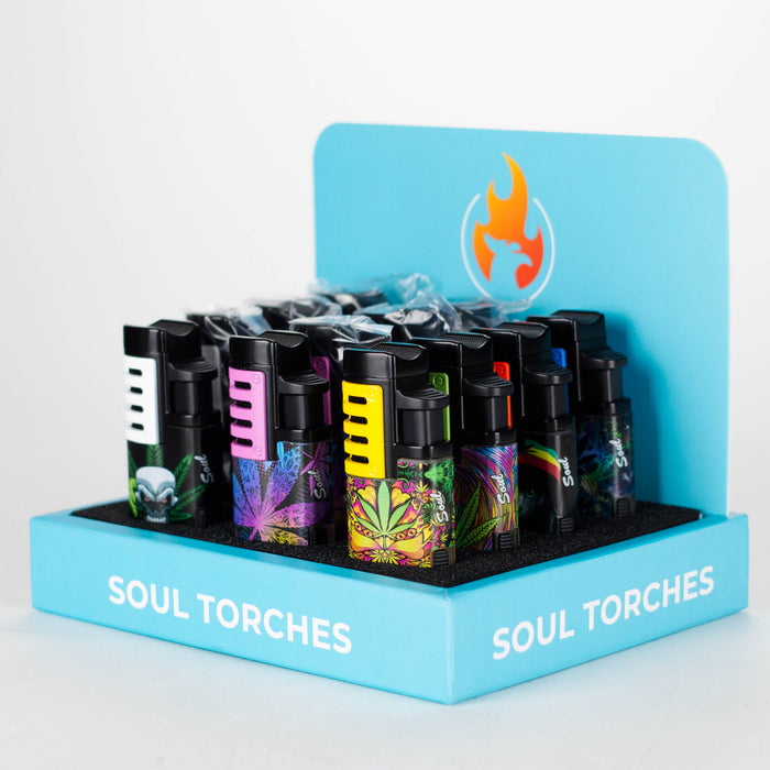 Soul Torches | Multi-Color Triple Jet Flame Torch Lighter with Cigar Punch – 12 Count Display [Model 1807] Torch Canadian Distributor